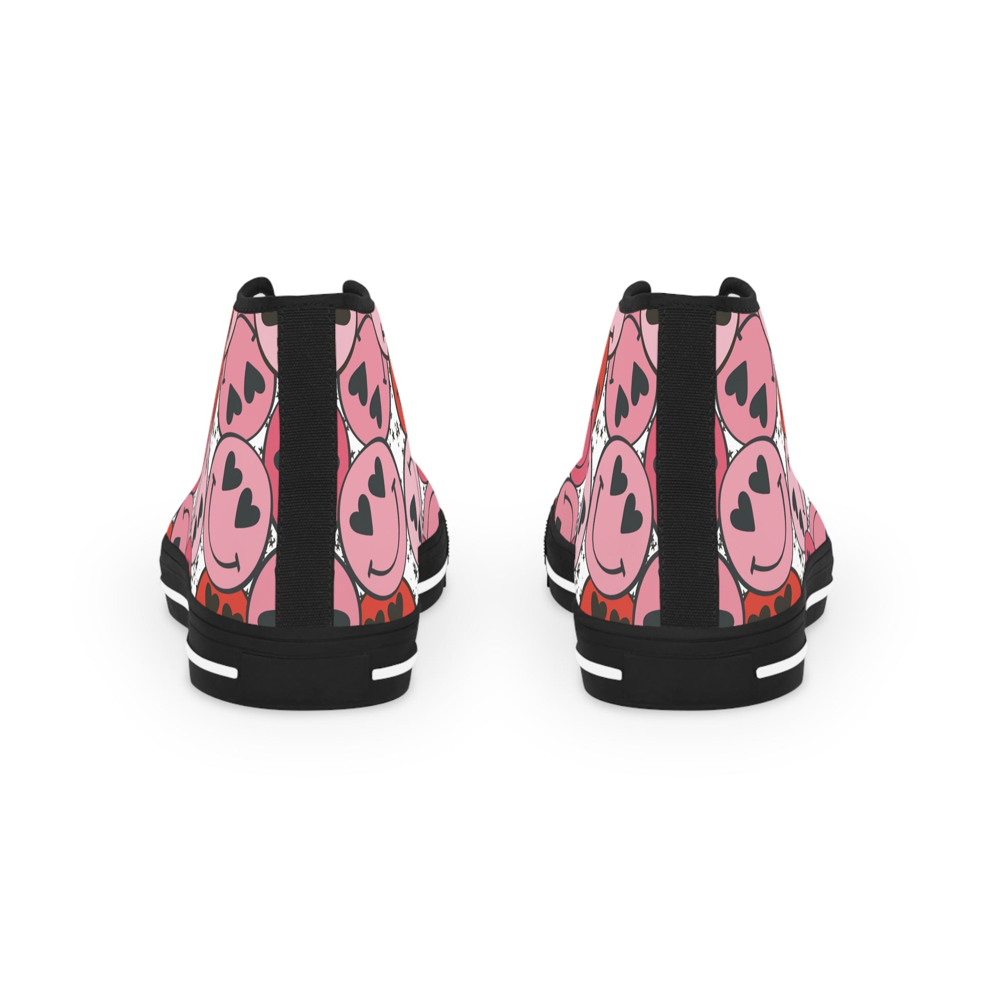 Smiley Face x Heart Eyes Pink and Red Men's High Top Sneakers, Artsulli - Art is Long, Life is Short, Shoes, , , , , , , 