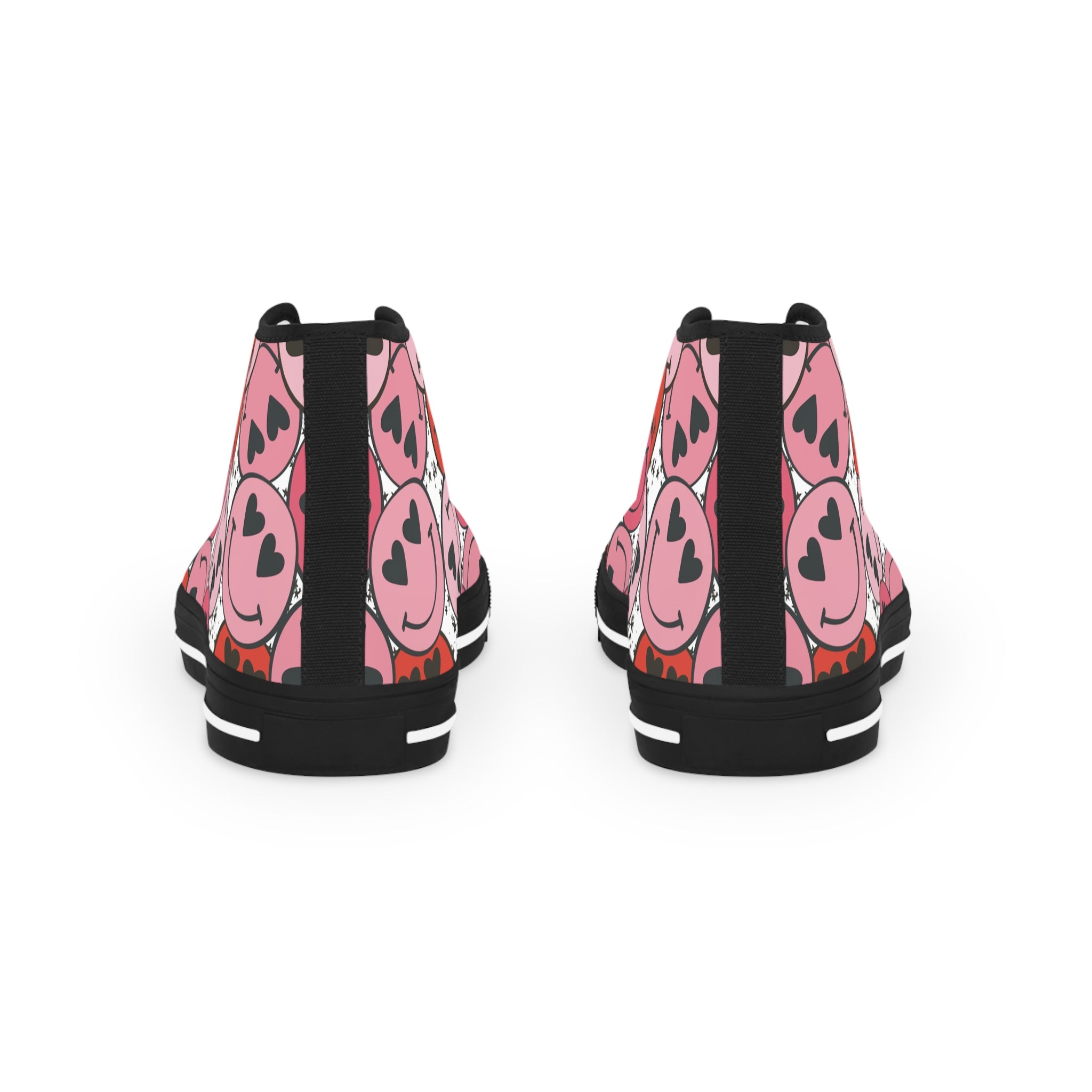 Smiley Face x Heart Eyes Pink and Red Men's High Top Sneakers, Artsulli - Art is Long, Life is Short, Shoes, , , , , , , 