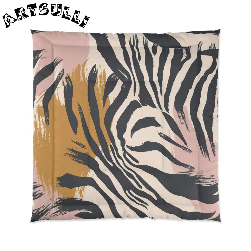 JAKKOUTTHEBXX Art Printed Zebra Brush Strokes Comforter in Pink