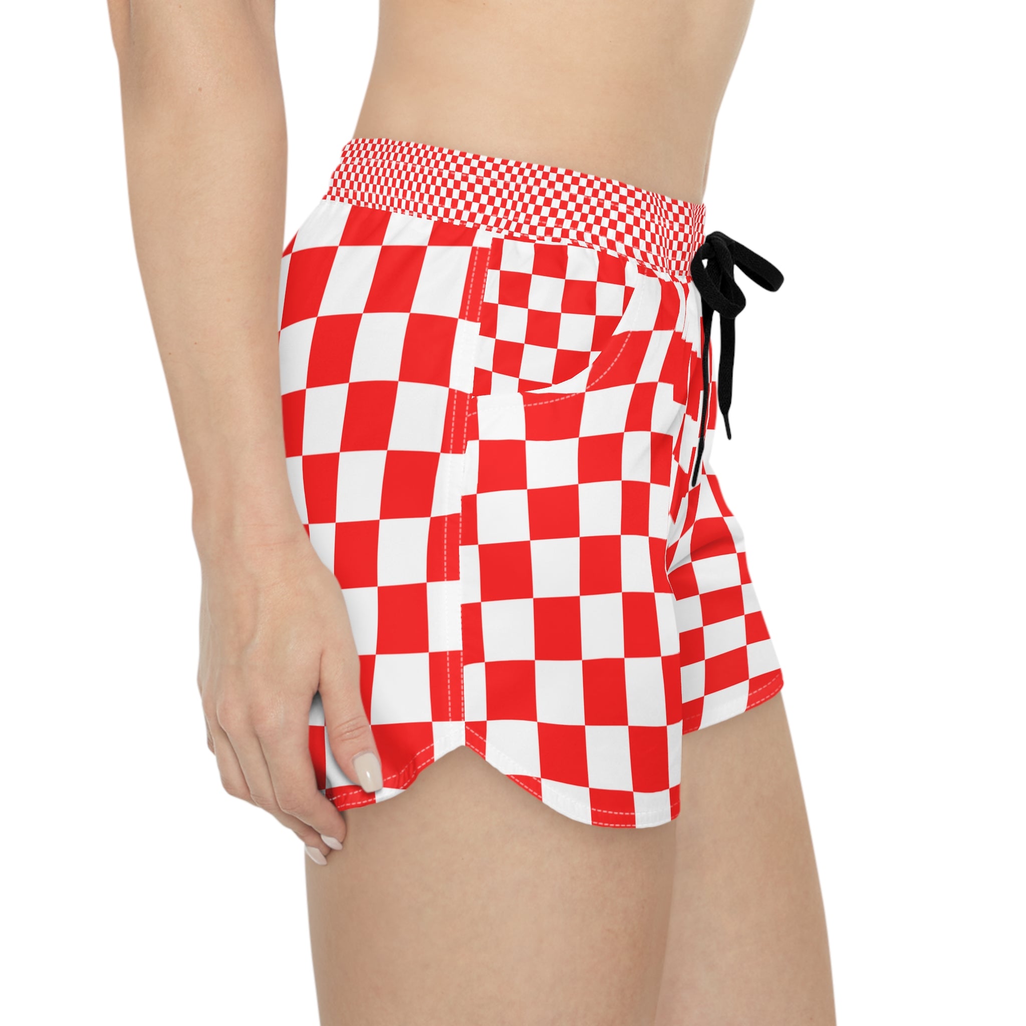 Checkerboard Red and White Women's Casual Shorts (AOP), Artsulli - Art is Long, Life is Short, All Over Prints, , , , , , , 