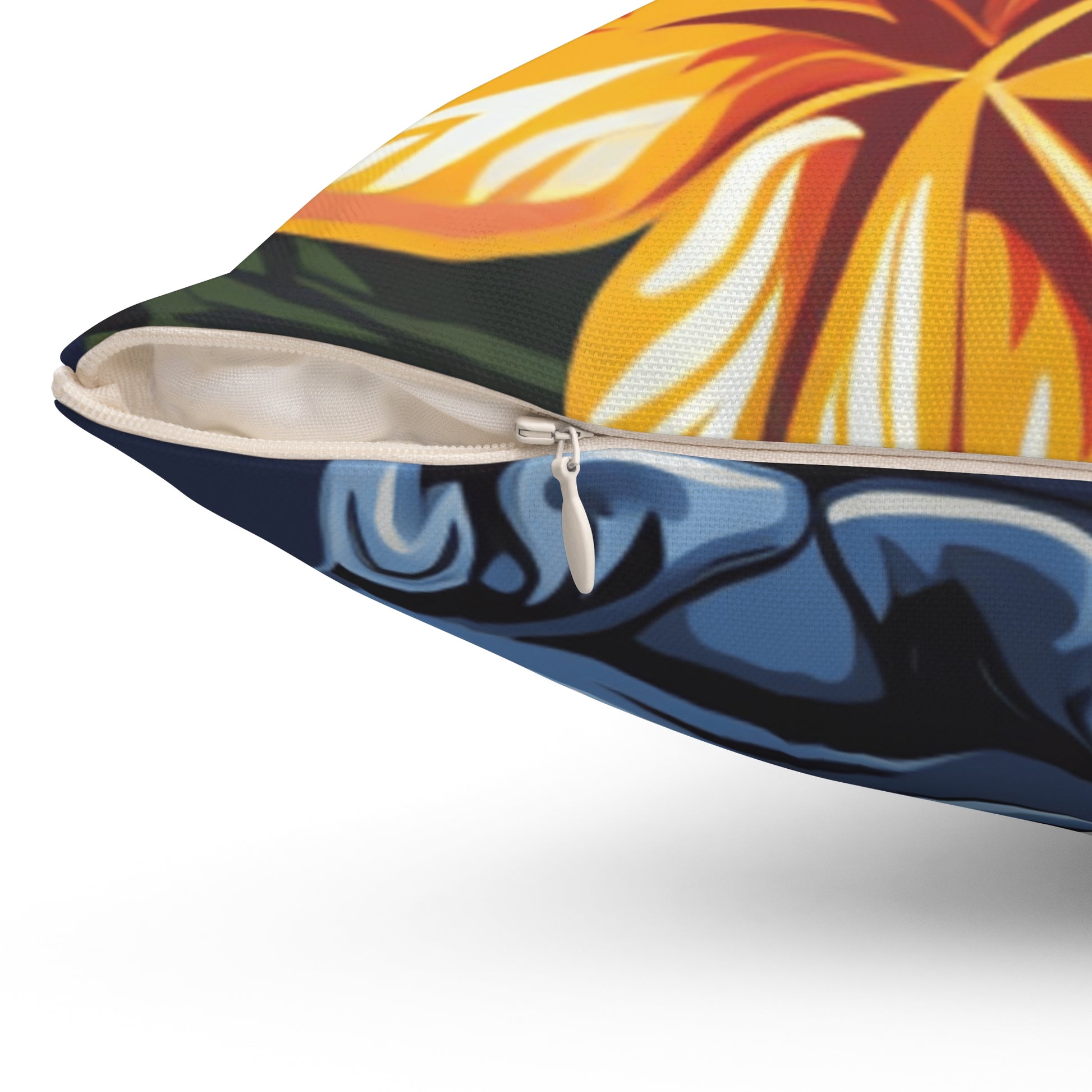Tiki Bloom Navy Spun Polyester Square Pillow, Artsulli - Art is Long, Life is Short, Home Decor, , , , , , , 