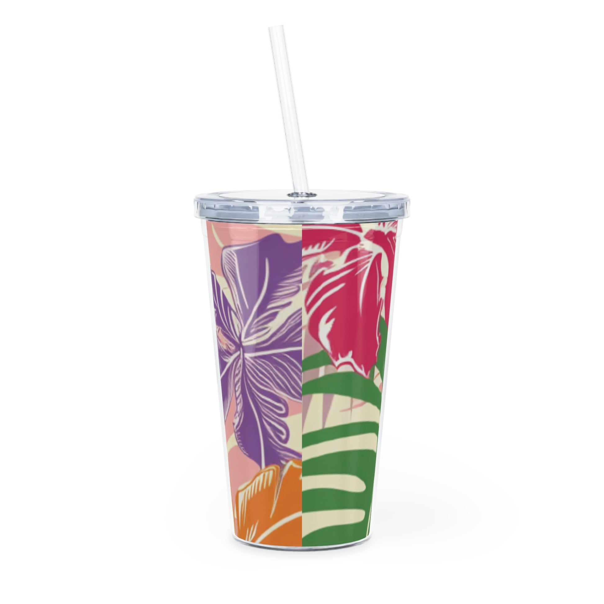 Blooming Tropical Flowers Plastic Tumbler with Straw, Artsulli - Art is Long, Life is Short, Mug, , , , , , , 