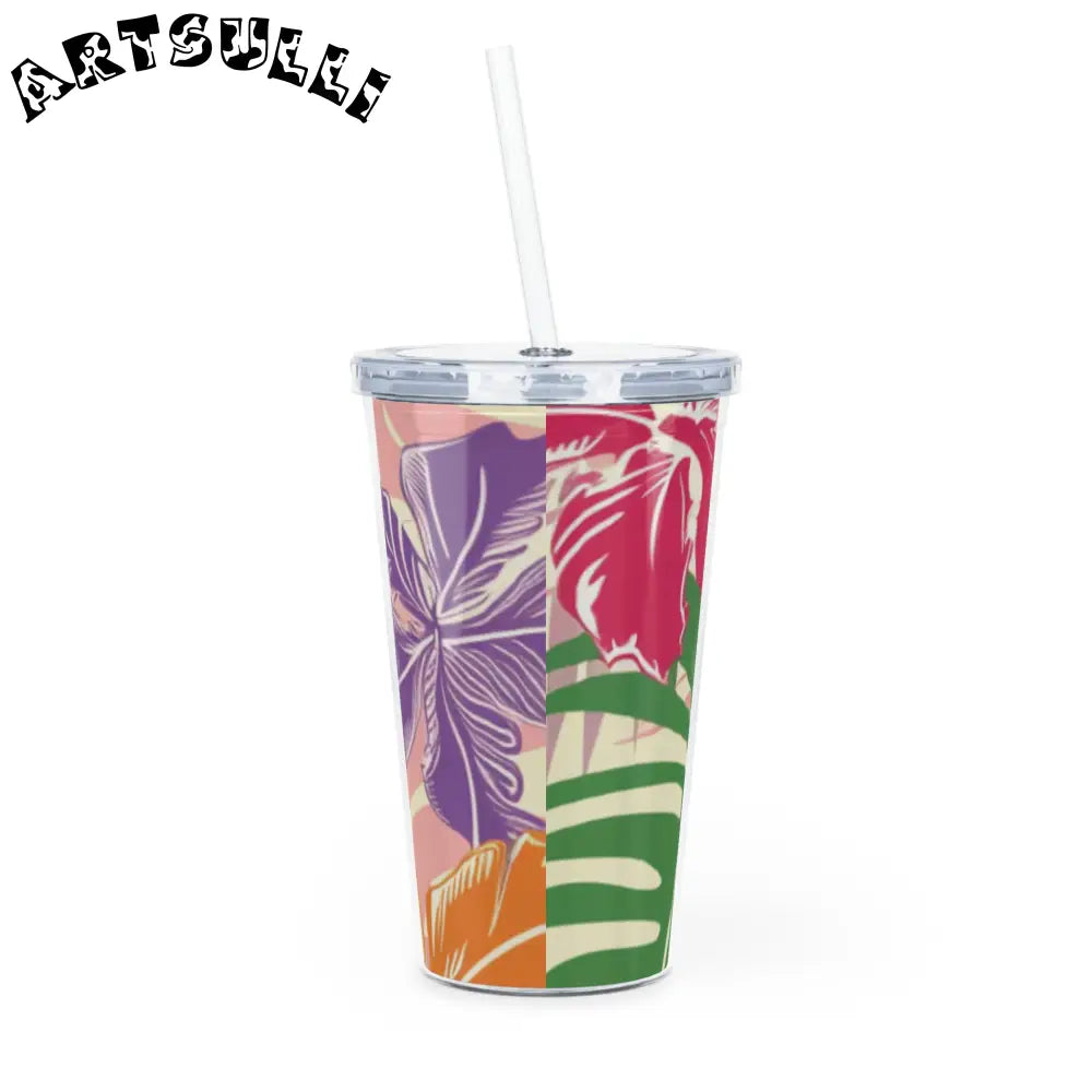 JAKKOUTTHEBXX Tropical Floral Plastic Tumbler with Lid and Straw 2025