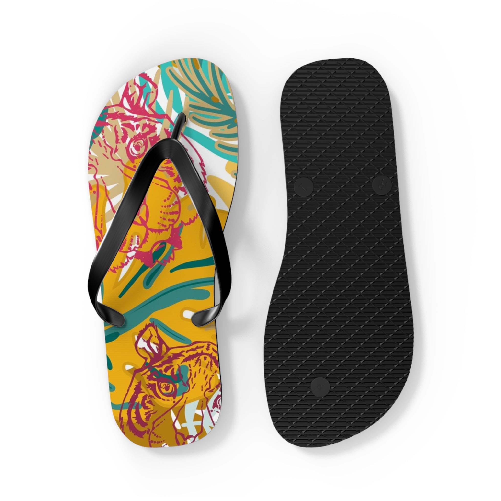 Tropical Jungle Tigers Brown and Green Flip Flops, Artsulli - Art is Long, Life is Short, Shoes, , , , , , , 