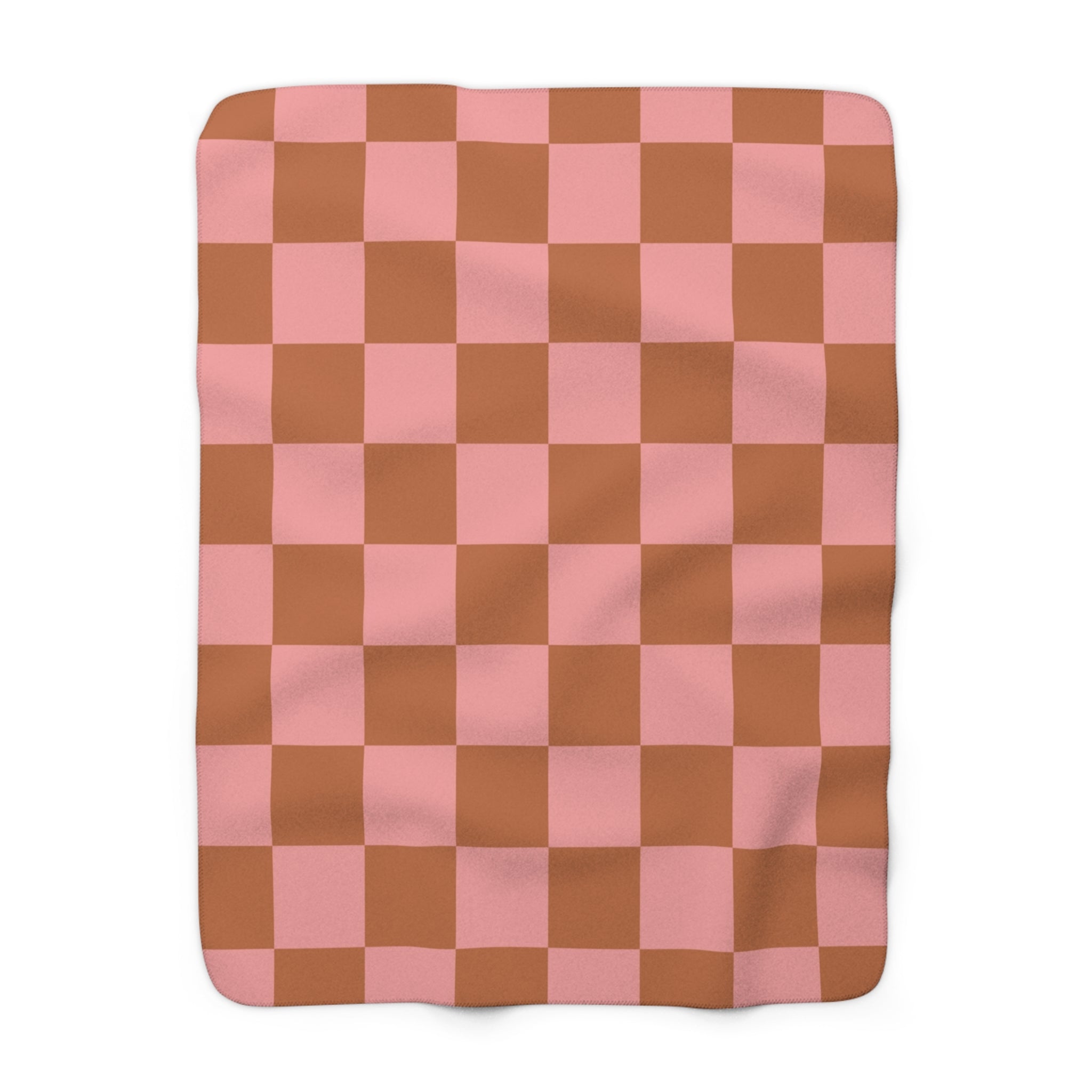 Chessboard Pink and Brown Sherpa Fleece Blanket, Artsulli - Art is Long, Life is Short, Home Decor, Size, 50" × 60", , , , , 29571530783314286427