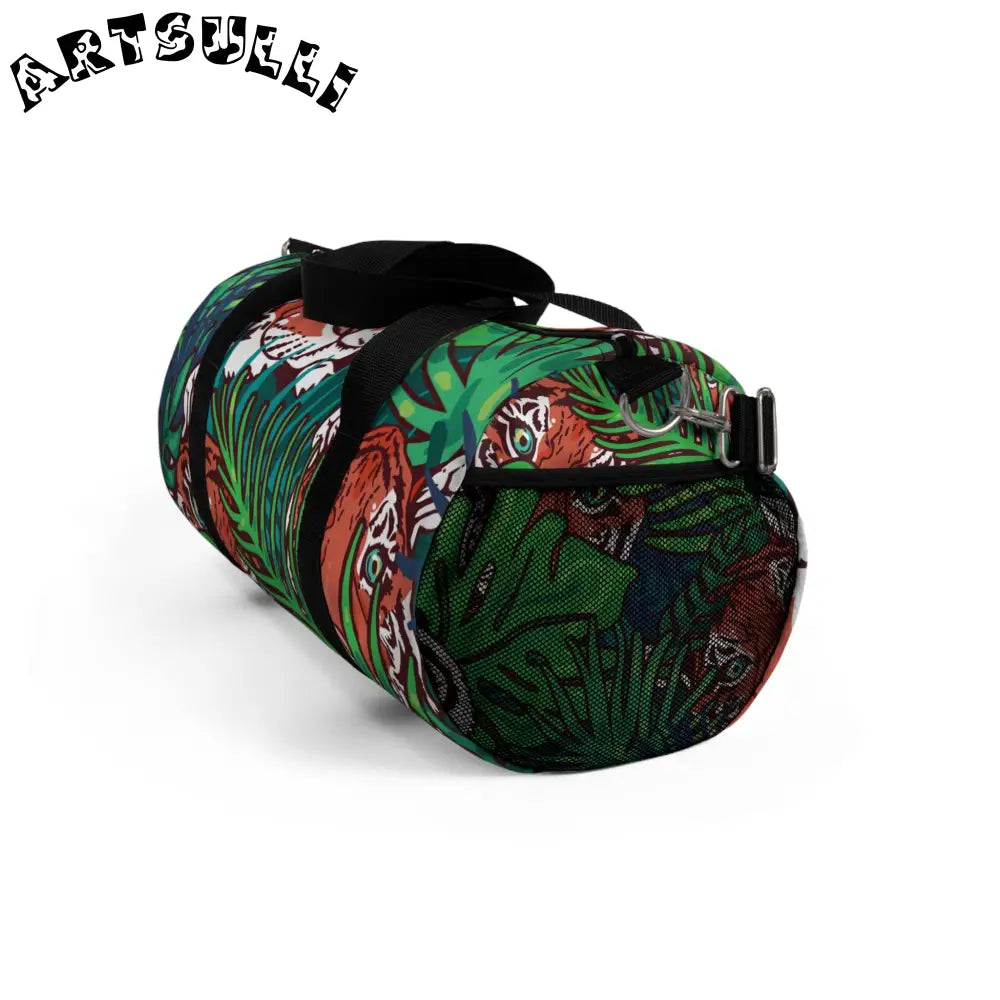 JAKKOUTTHEBXX Tropical Jungle Tigers Blue and Green Duffel Bag