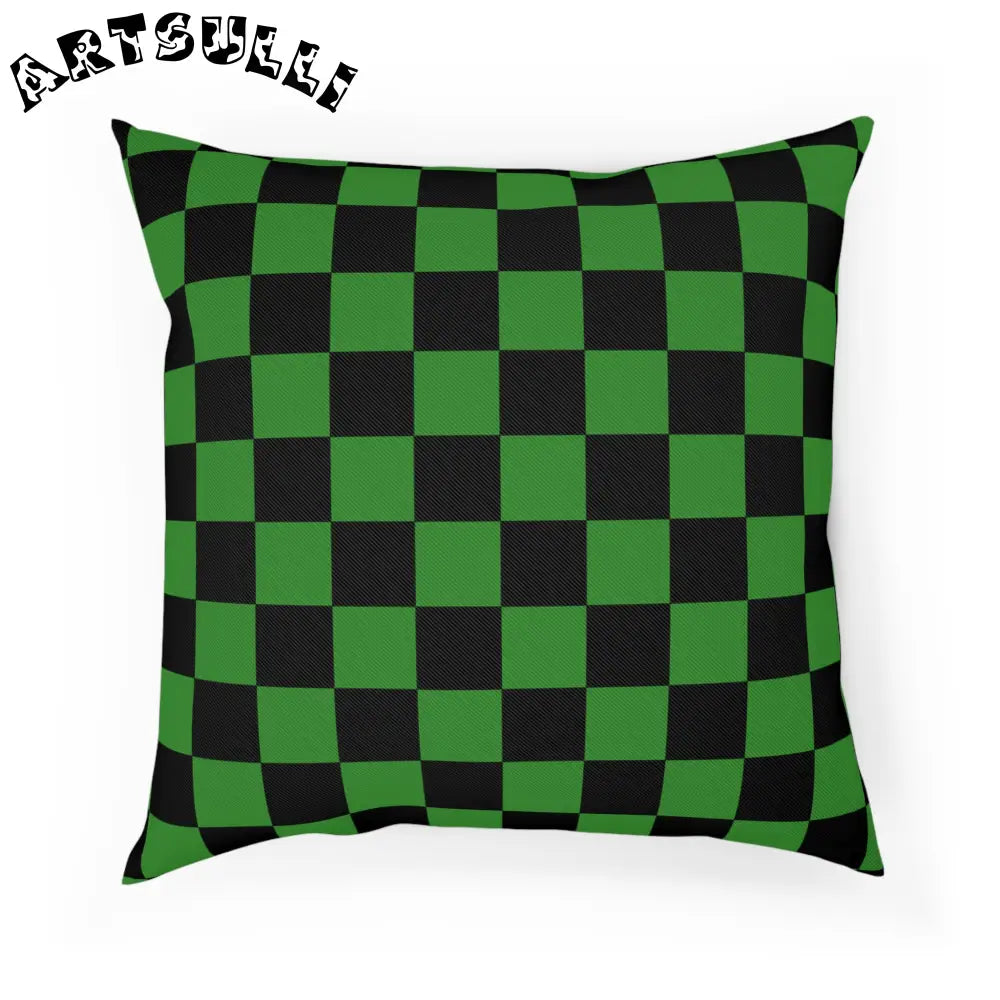 JAKKOUTTHEBXX Checkerboard Green and Black Cushion JAKKOUTTHEBXX