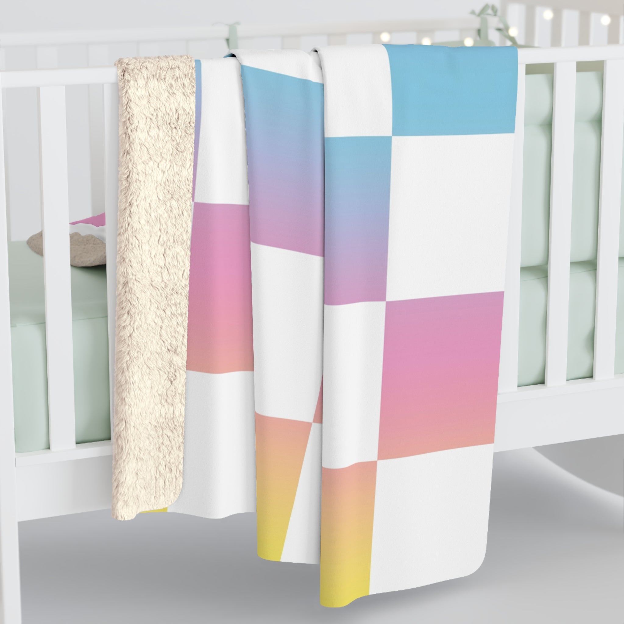 Vaporwave Check Sherpa Fleece Blanket, Artsulli - Art is Long, Life is Short, Home Decor, , , , , , , 