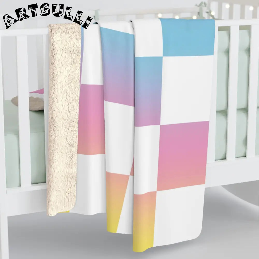 JAKKOUTTHEBXX Vaporwave Check Sherpa Fleece Blanket JAKKOUTTHEBXX