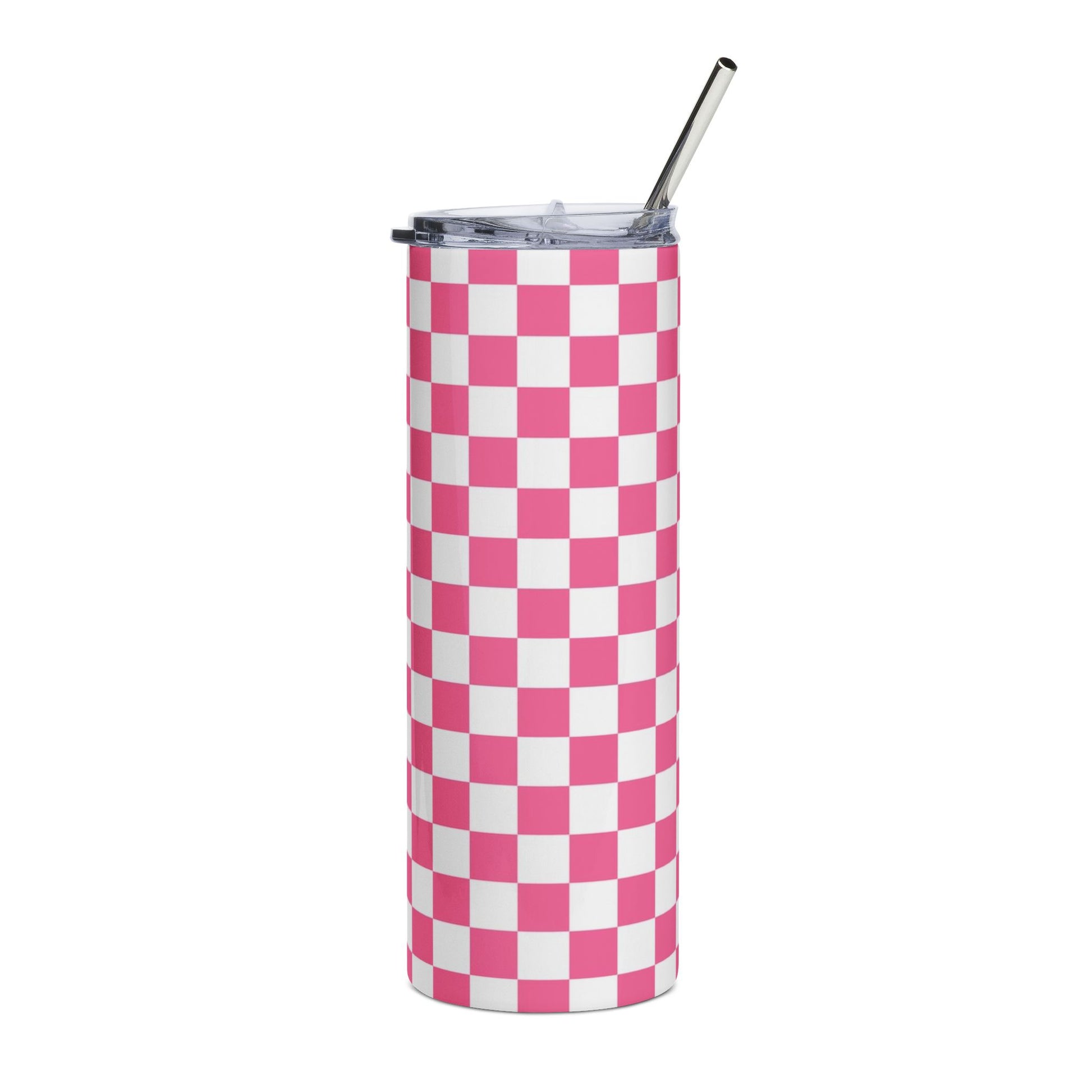 Yuyushiki Pink Check Stainless Steel Tumbler, 20oz, Artsulli - Art is Long, Life is Short, Mug, , , , , , , 