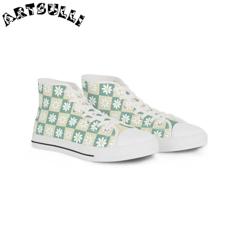JAKKOUTTHEBXX Retro Daisy Checkerboard Green and Tan Men’s High Top