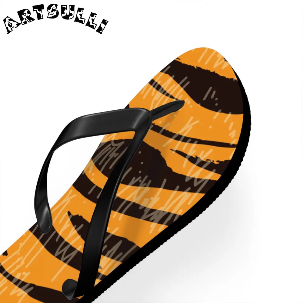 JAKKOUTTHEBXX Tiger Scratches Orange & Black Flip Flops