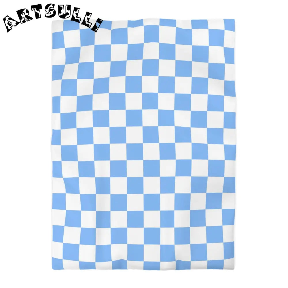 JAKKOUTTHEBXX Checkerboard White and Light Blue Microfiber Duvet