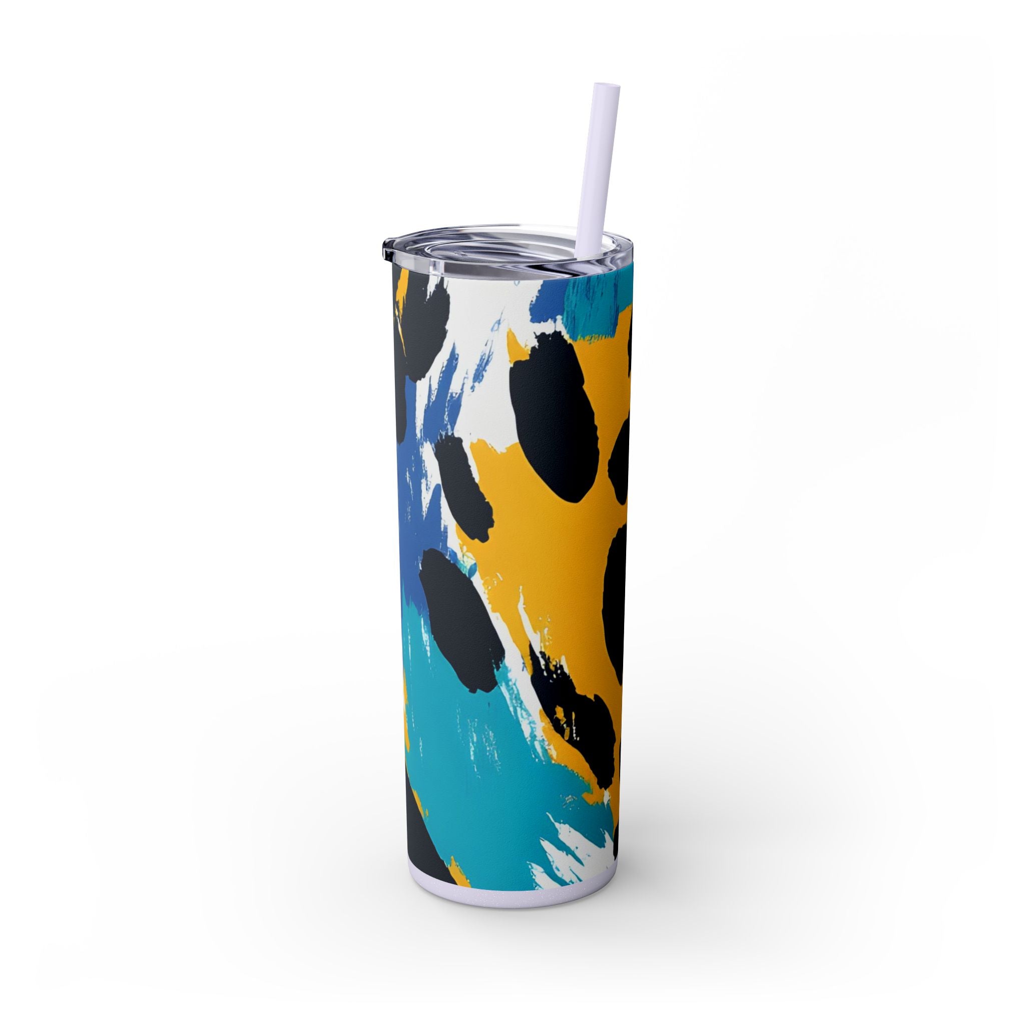 Leopard Print x Paint Brush Strokes Multi-Color Skinny Tumbler with Straw, 20oz, Artsulli - Art is Long, Life is Short, Mug, , , , , , , 