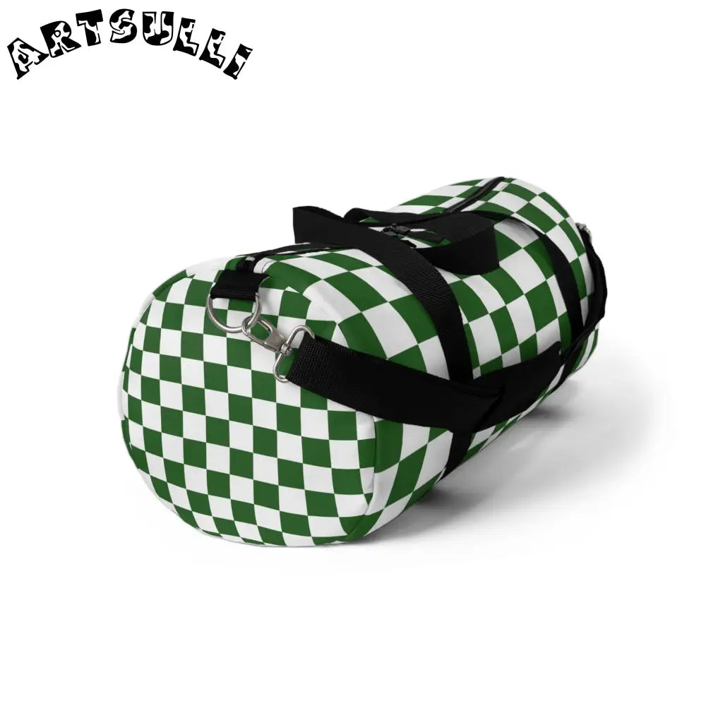 JAKKOUTTHEBXX Checkerboard White and Dark Green Duffel Bag