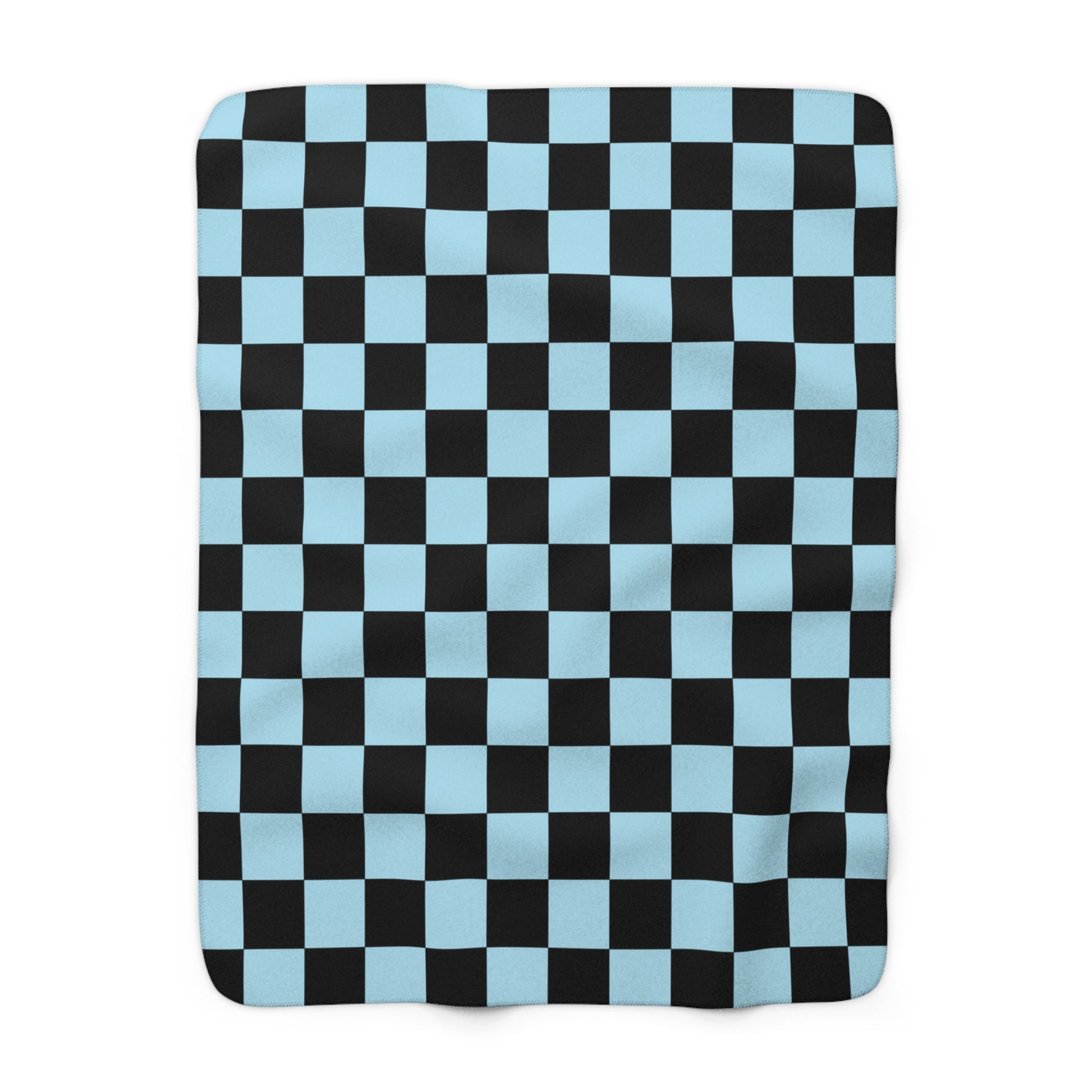 Checkerboard Black and Blue Sherpa Fleece Blanket, Artsulli - Art is Long, Life is Short, Home Decor, Size, 50" × 60", , , , , 22174767446811688051