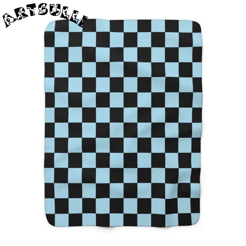 JAKKOUTTHEBXX Checkerboard Black and Blue Sherpa Fleece Blanket