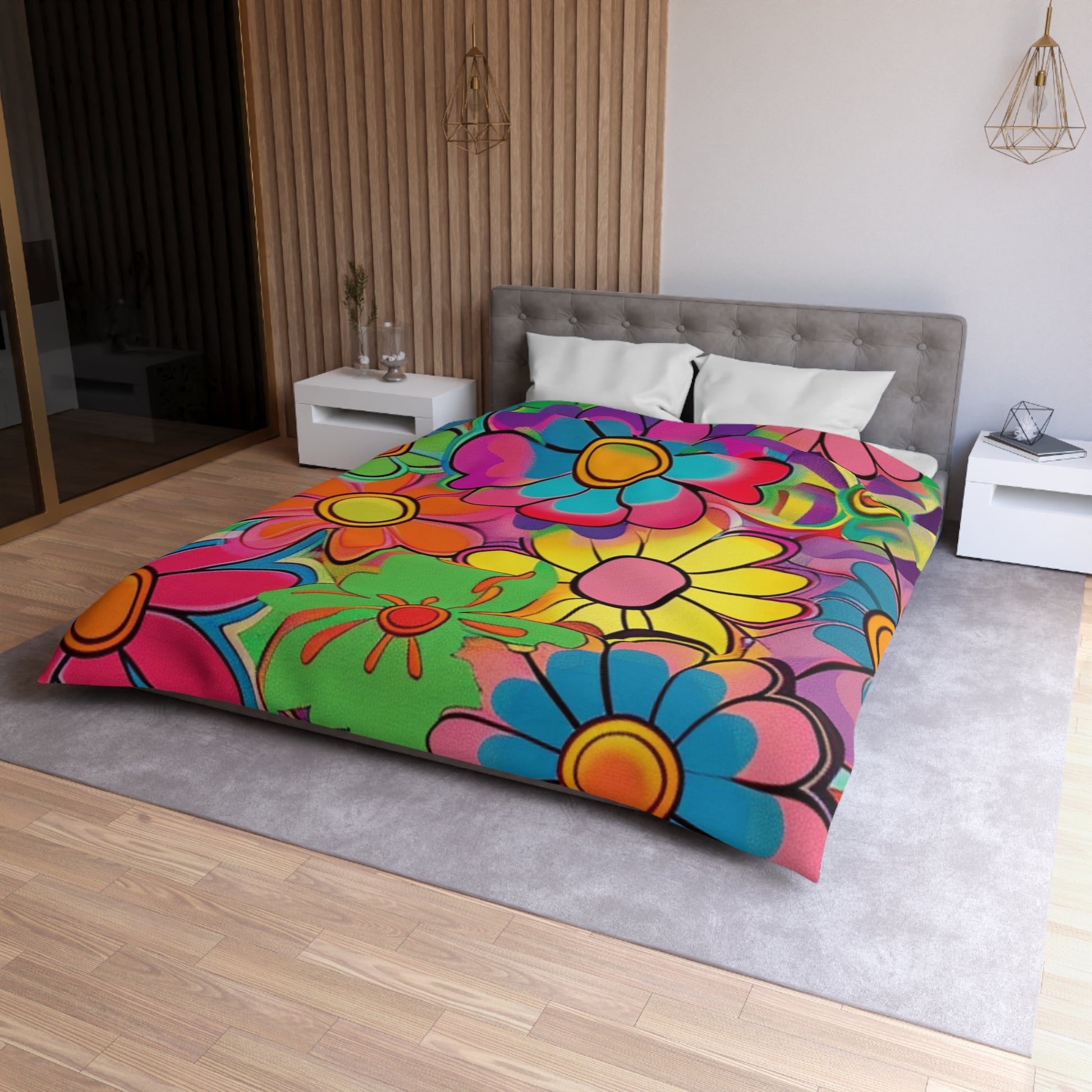 Chromatic Daisy Dream Microfiber Duvet Cover, Artsulli - Art is Long, Life is Short, Home Decor, , , , , , , 