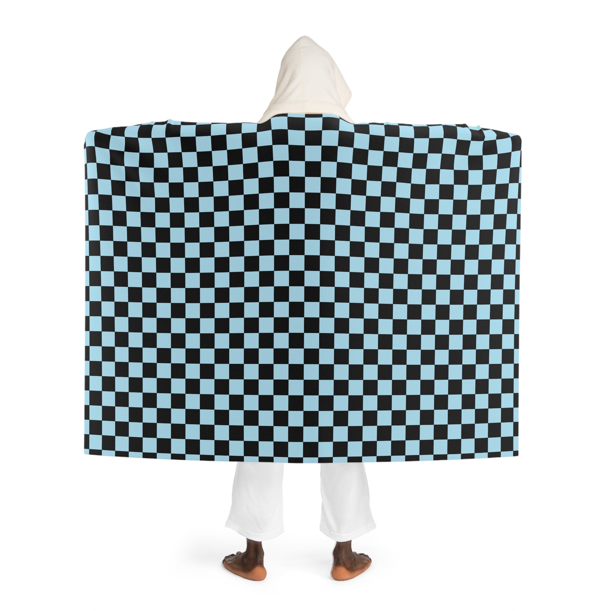 Checkerboard II Black and Blue Hooded Sherpa Fleece Blanket, Artsulli - Art is Long, Life is Short, All Over Prints, , , , , , , 