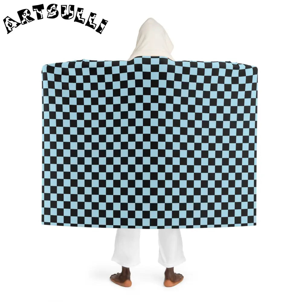 JAKKOUTTHEBXX Checkerboard II Black and Blue Hooded Sherpa Fleece
