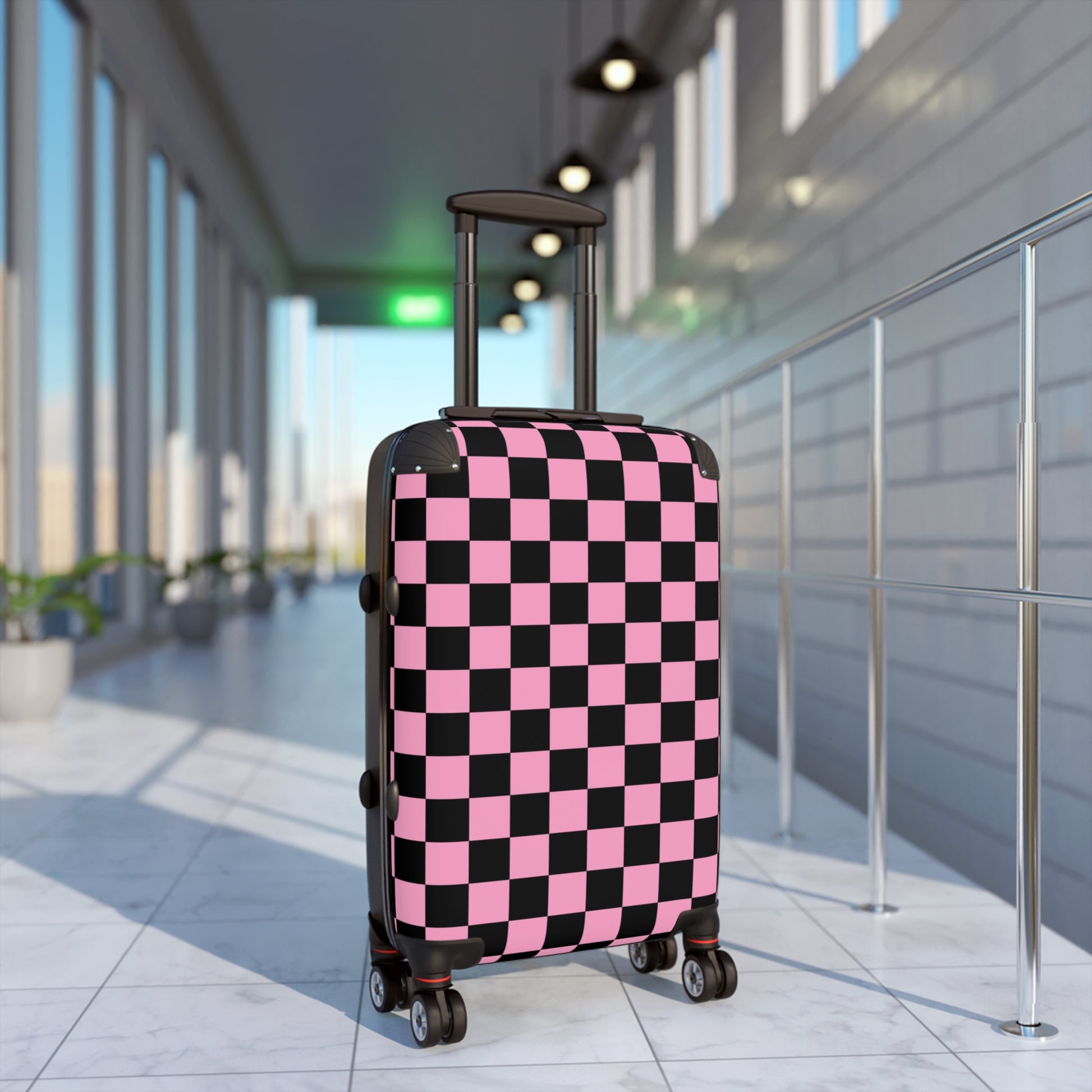 Checkerboard Black and Pink Suitcase, Artsulli - Art is Long, Life is Short, Bags, , , , , , , 