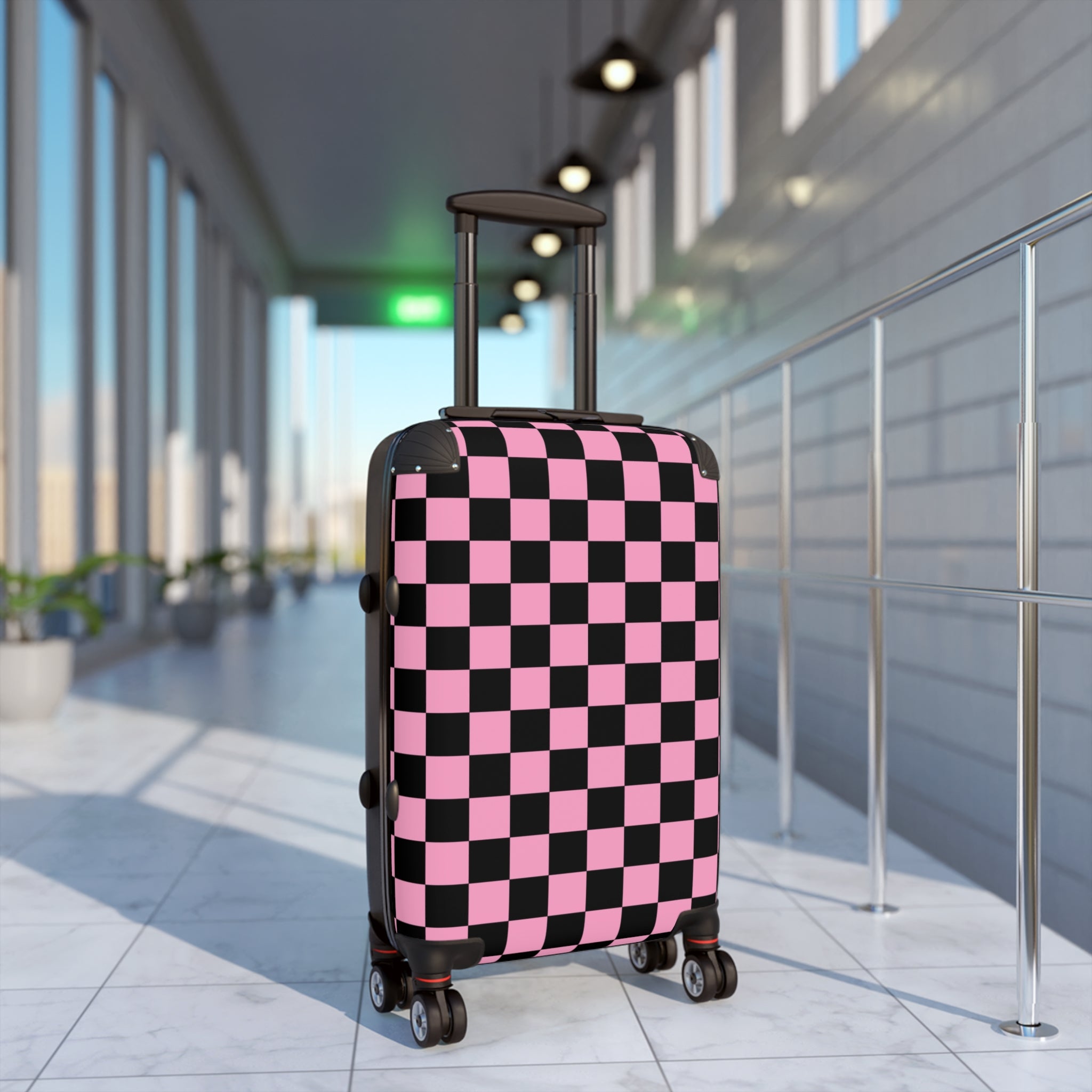 Checkerboard Black and Pink Suitcase, Artsulli - Art is Long, Life is Short, Bags, , , , , , , 