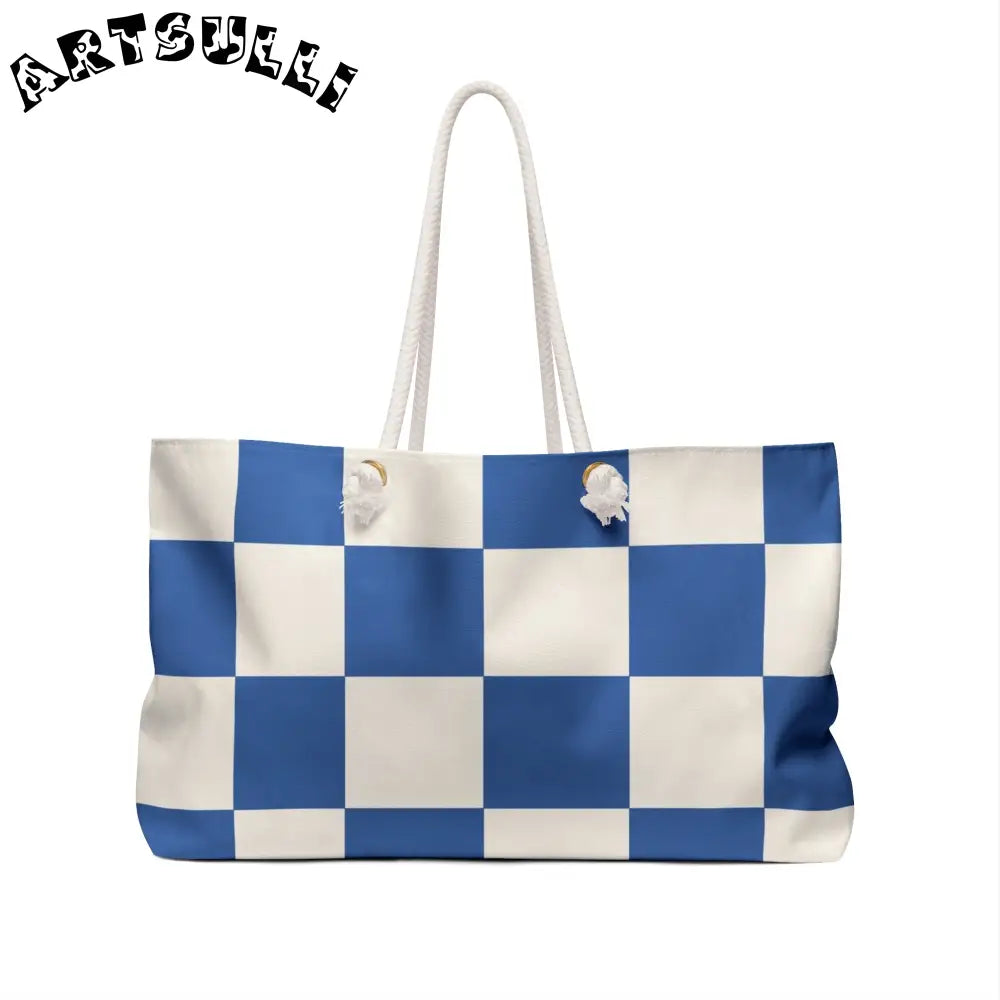 JAKKOUTTHEBXX Checkerboard Blue Weekender Bag JAKKOUTTHEBXX Artsulli