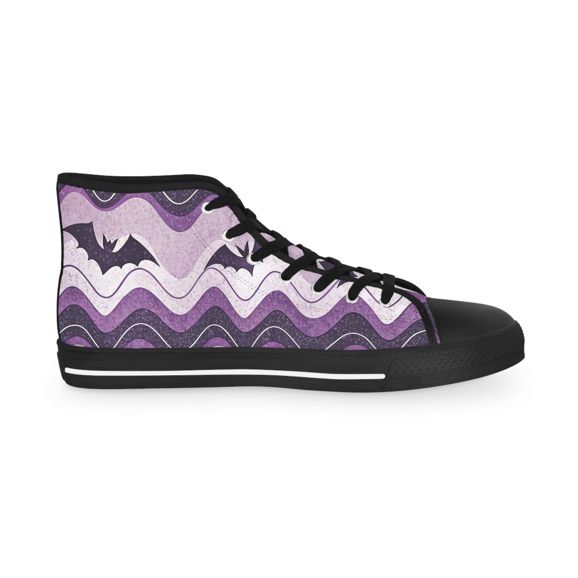 Bat Wave Purple Men's High Top Sneakers, Artsulli - Art is Long, Life is Short, Shoes, , , , , , , 