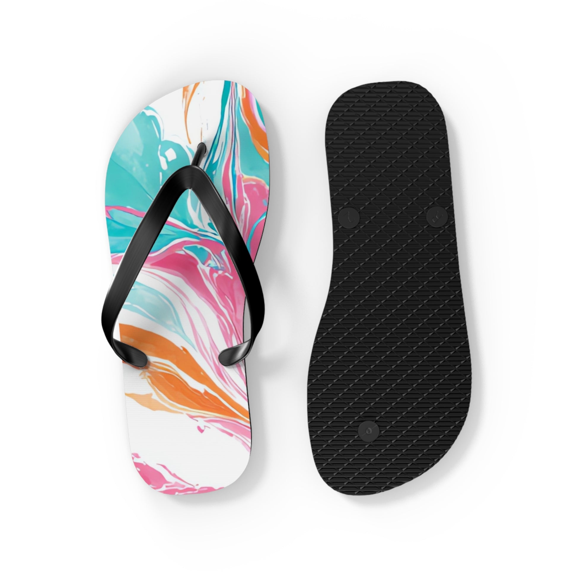 Liquid Pastel Spill Multi-Color Flip Flops, Artsulli - Art is Long, Life is Short, Shoes, , , , , , , 