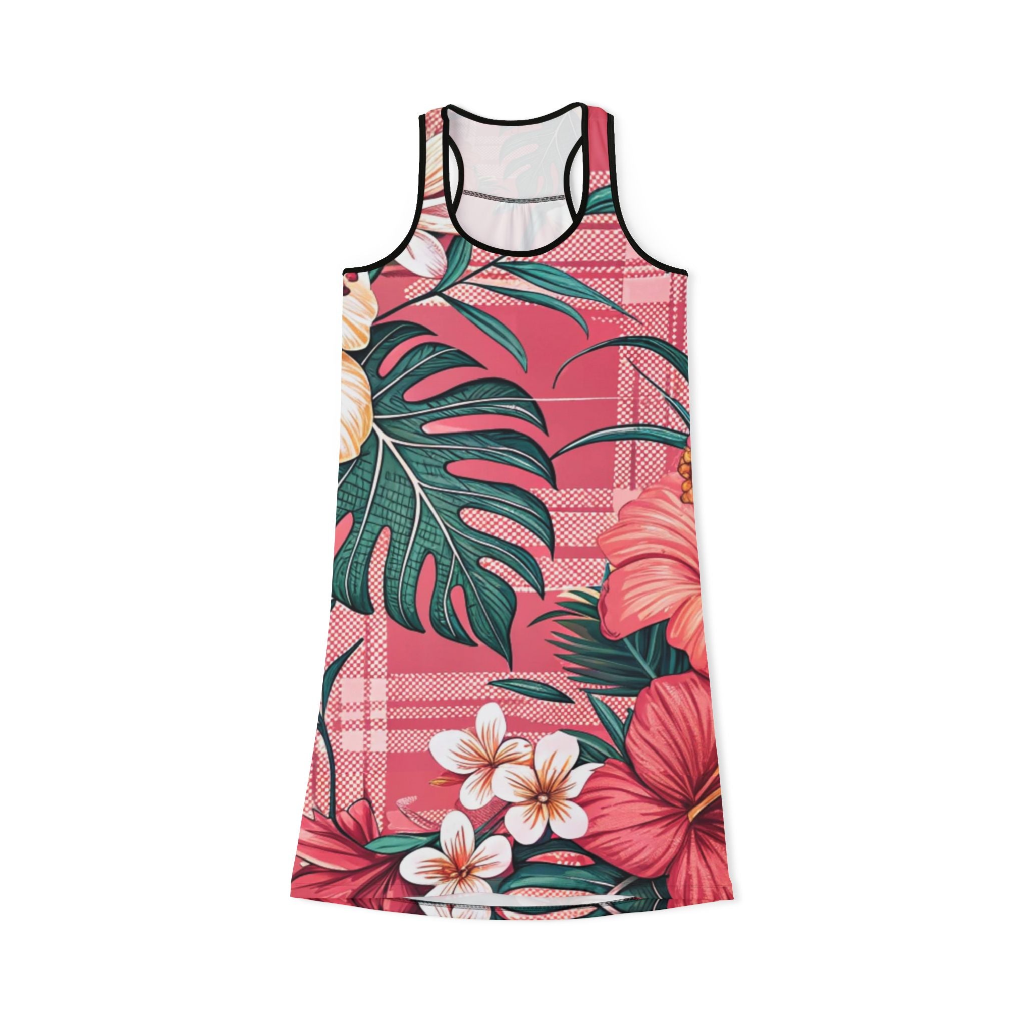 Plaid x Floral Red and Green Women's Racerback Dress (AOP), Artsulli - Art is Long, Life is Short, Tank Top, Size, XS, Color, Black, , , 95961980862865