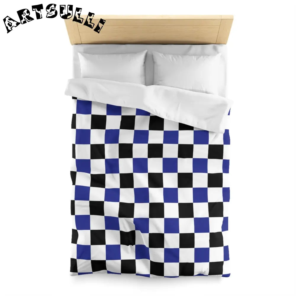 JAKKOUTTHEBXX Checkerboard Blue White and Black Microfiber Duvet