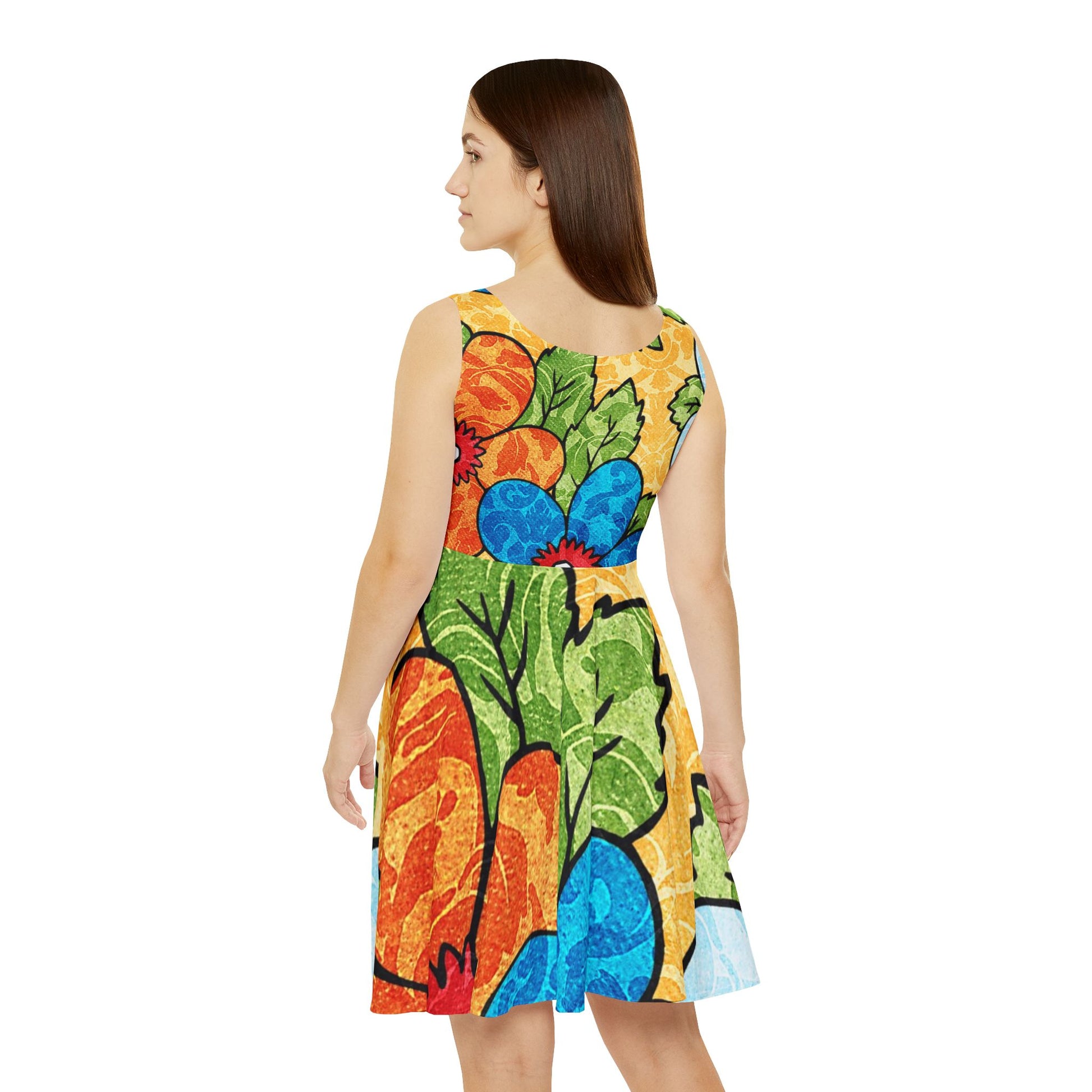 Groovy Yellow Floral Kl Women's Skater Dress (AOP), Artsulli - Art is Long, Life is Short, All Over Prints, , , , , , , 