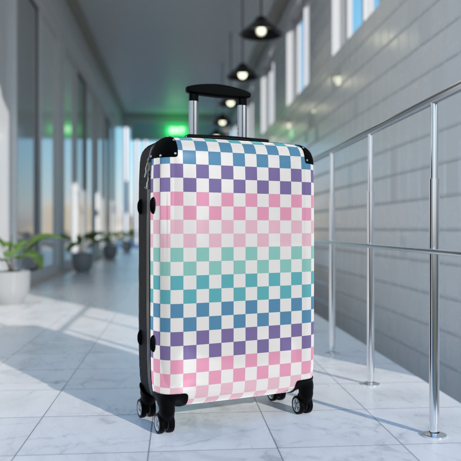 Vaporwave Rainbow  Checkerboard Multi-Color Suitcase, Artsulli - Art is Long, Life is Short, Bags, , , , , , , 