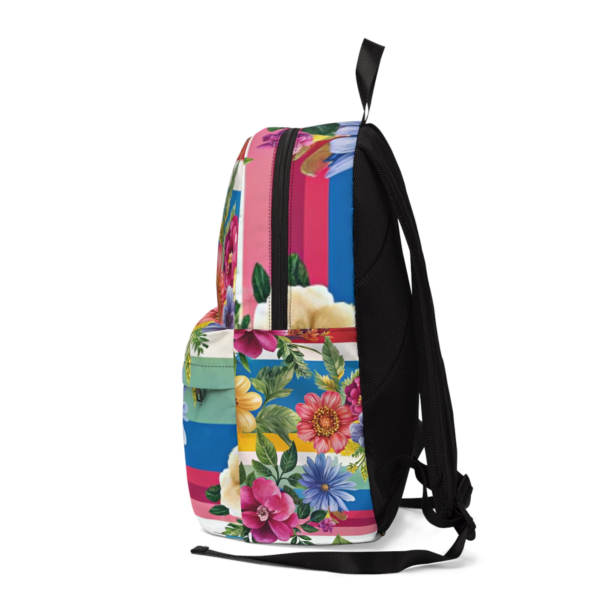 Floral Stripe 4K Unisex Classic Backpack, Artsulli - Art is Long, Life is Short, Bags, , , , , , , 