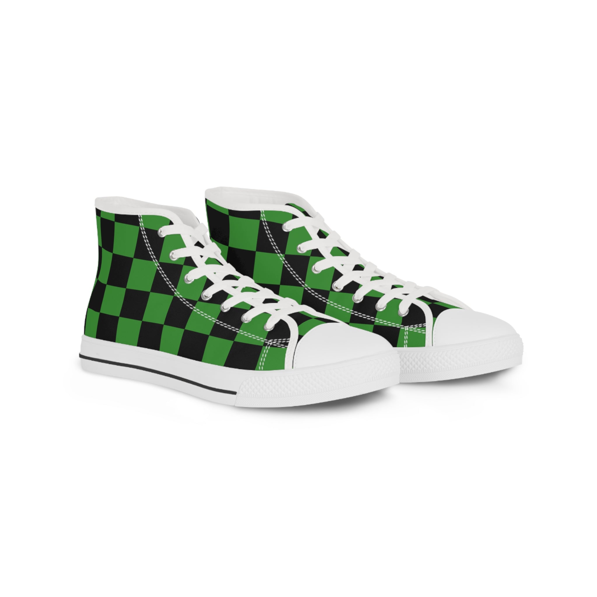 Checkerboard Green and Black Men's High Top Sneakers, Artsulli - Art is Long, Life is Short, Shoes, Size, US 5, Color, White sole, , , 29413809797809519180