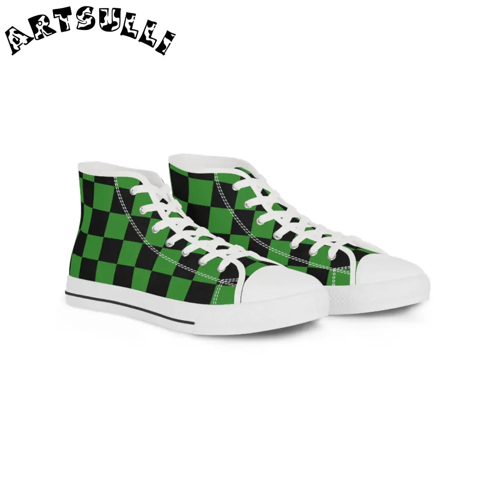 JAKKOUTTHEBXX Checkerboard Green and Black Men’s High Top Sneakers