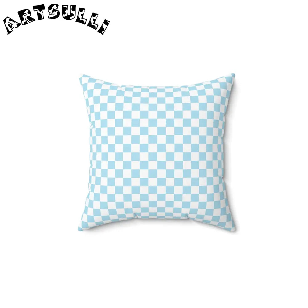 JAKKOUTTHEBXX Checkerboard Sky Blue Spun Polyester Square Pillow