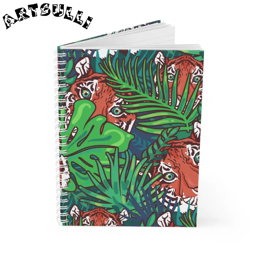 JAKKOUTTHEBXX Tropical Jungle Tigers Blue and Green Spiral Notebook