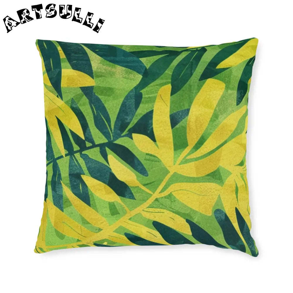 JAKKOUTTHEBXX Tropical Leaf Faux Suede Square Pillow JAKKOUTTHEBXX