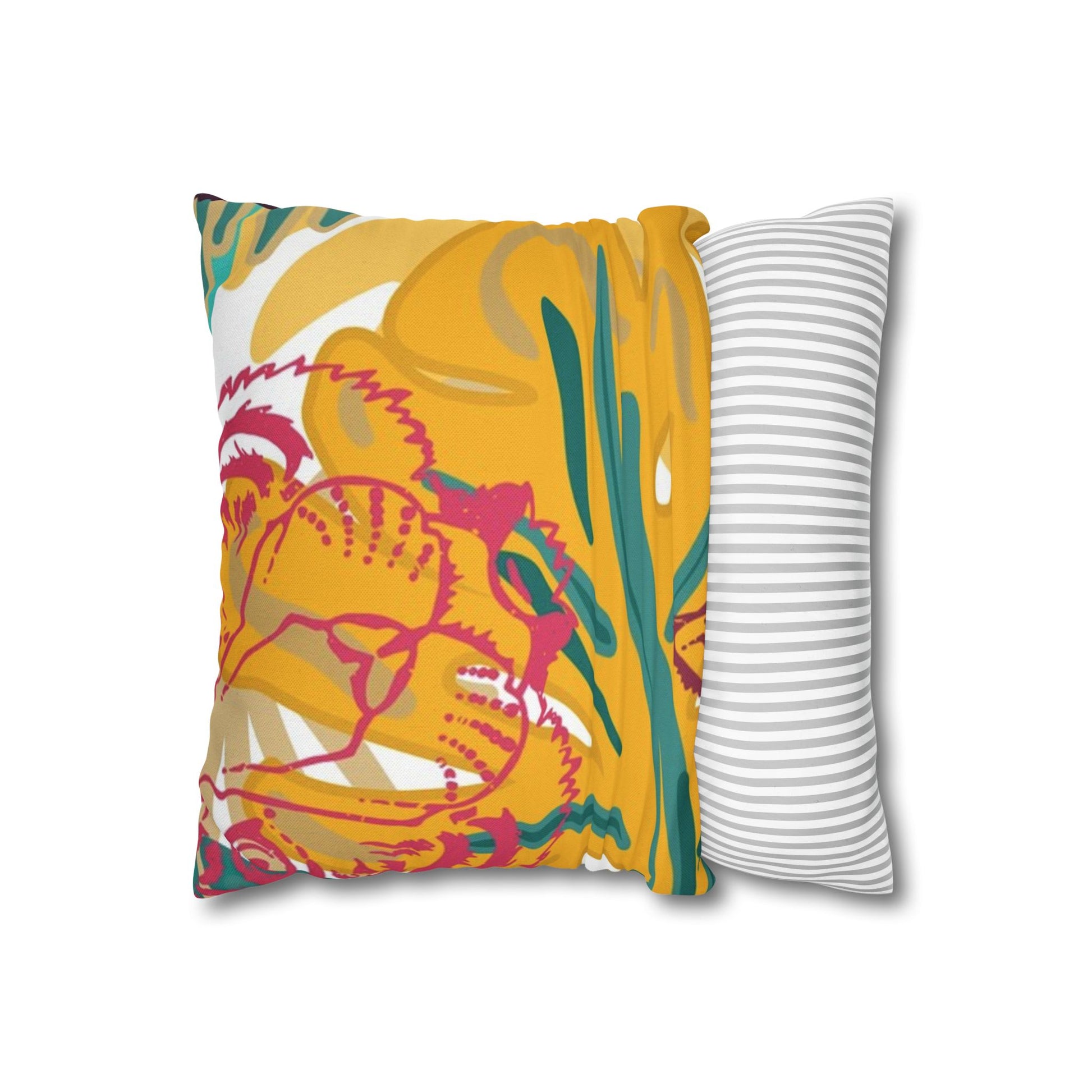 Tropical Jungle Tigers Brown and Green Spun Polyester Square Pillowcase, Artsulli - Art is Long, Life is Short, Home Decor, , , , , , , 