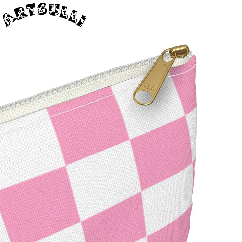 JAKKOUTTHEBXX Checkerboard Hot Pink and White Accessory Pouch