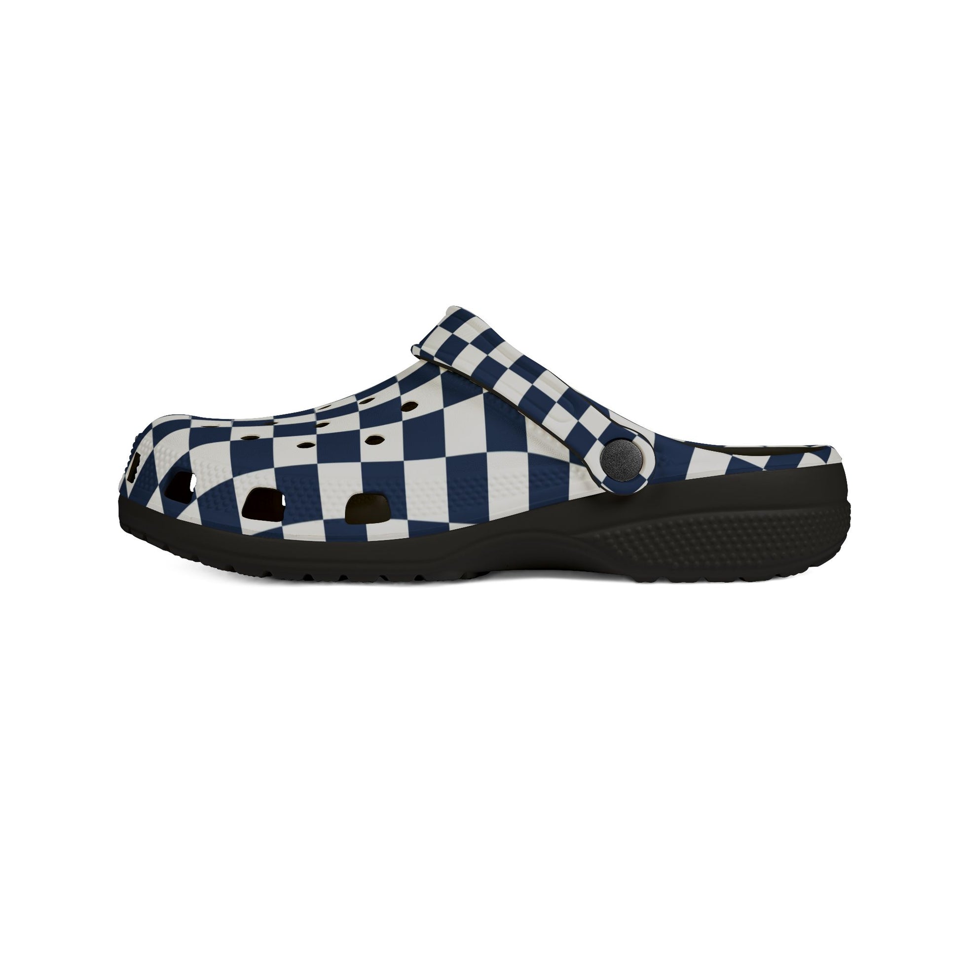 Checkerboard White and Navy Blue EVA Foam Rubber Shoes (AOP), Artsulli - Art is Long, Life is Short, Shoes, , , , , , , 