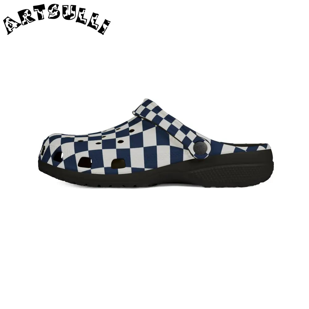 JAKKOUTTHEBXX Checkerboard White and Navy Blue EVA Foam Rubber Shoes