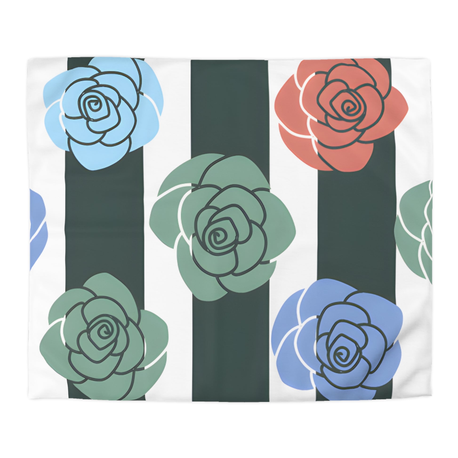 Stripes x Roses Black and White Microfiber Duvet Cover, Artsulli - Art is Long, Life is Short, Home Decor, Size, King, Color, White, , , 11729977502343