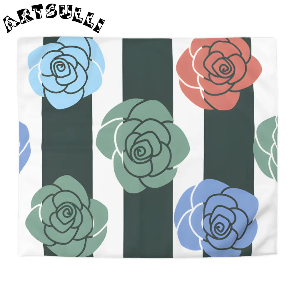 JAKKOUTTHEBXX Stripes x Roses Black and White Microfiber Duvet Cover