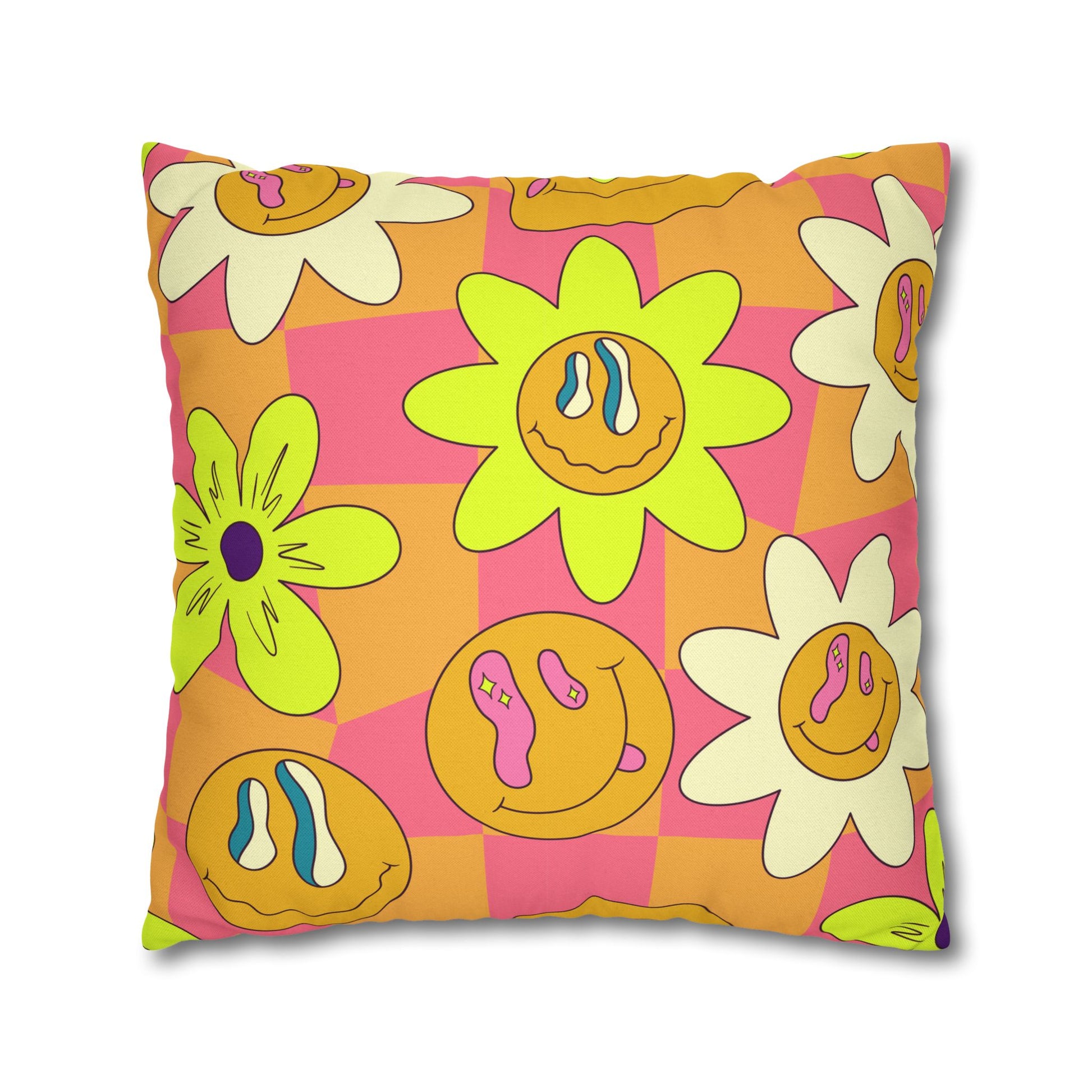 Trippy Sour Face Rave Spun Polyester Square Pillowcase, Artsulli - Art is Long, Life is Short, Home Decor, , , , , , , 