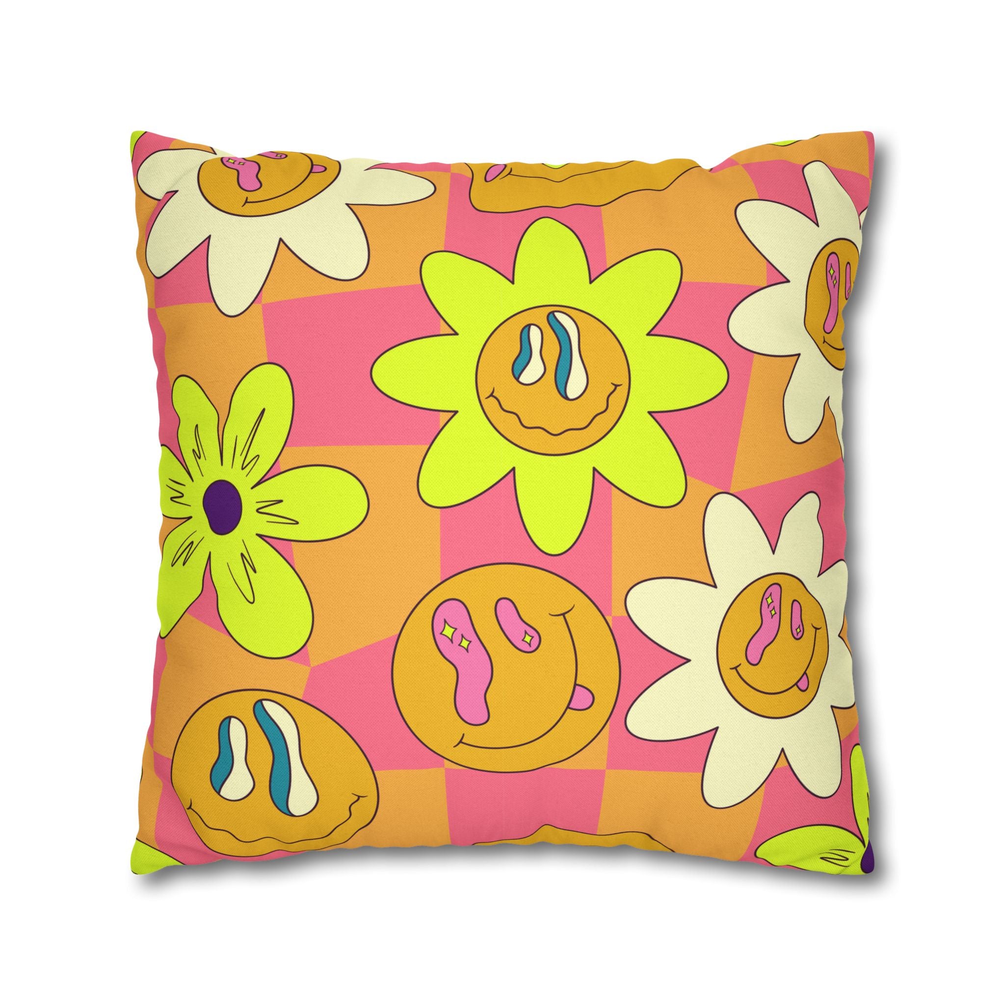 Trippy Sour Face Rave Spun Polyester Square Pillowcase, Artsulli - Art is Long, Life is Short, Home Decor, , , , , , , 