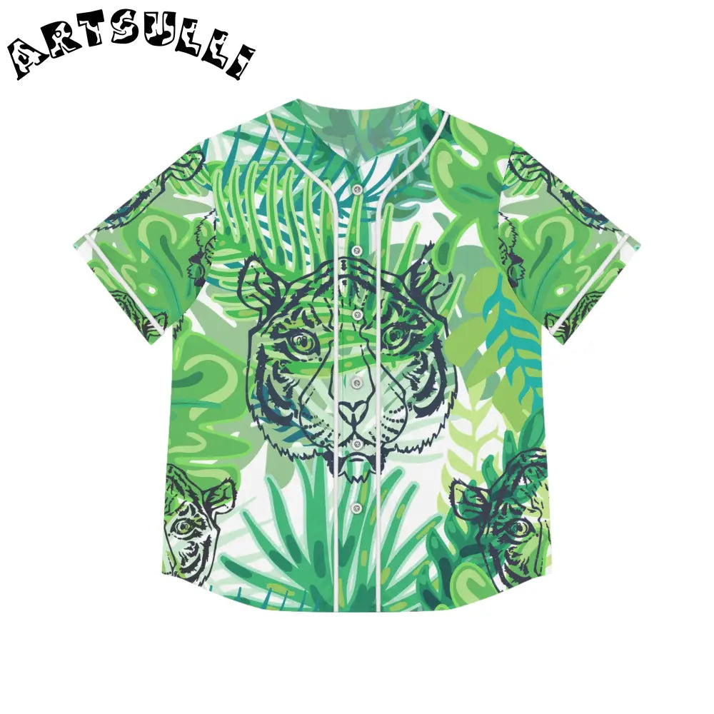 JAKKOUTTHEBXX Tropical Jungle Tigers Green Women’s Baseball Jersey