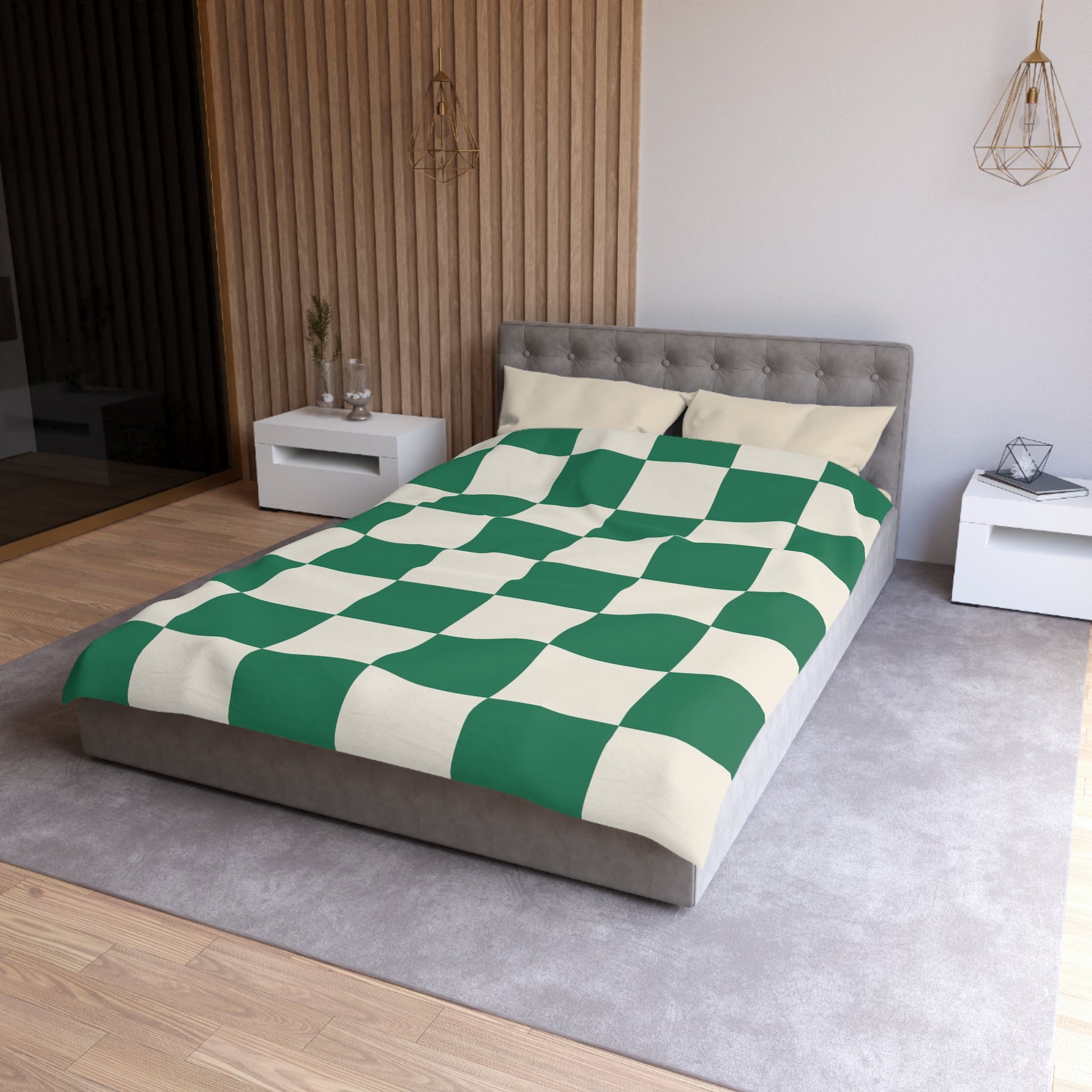 Checkerboard Dark Green Microfiber Duvet Cover, Artsulli - Art is Long, Life is Short, Home Decor, , , , , , , 