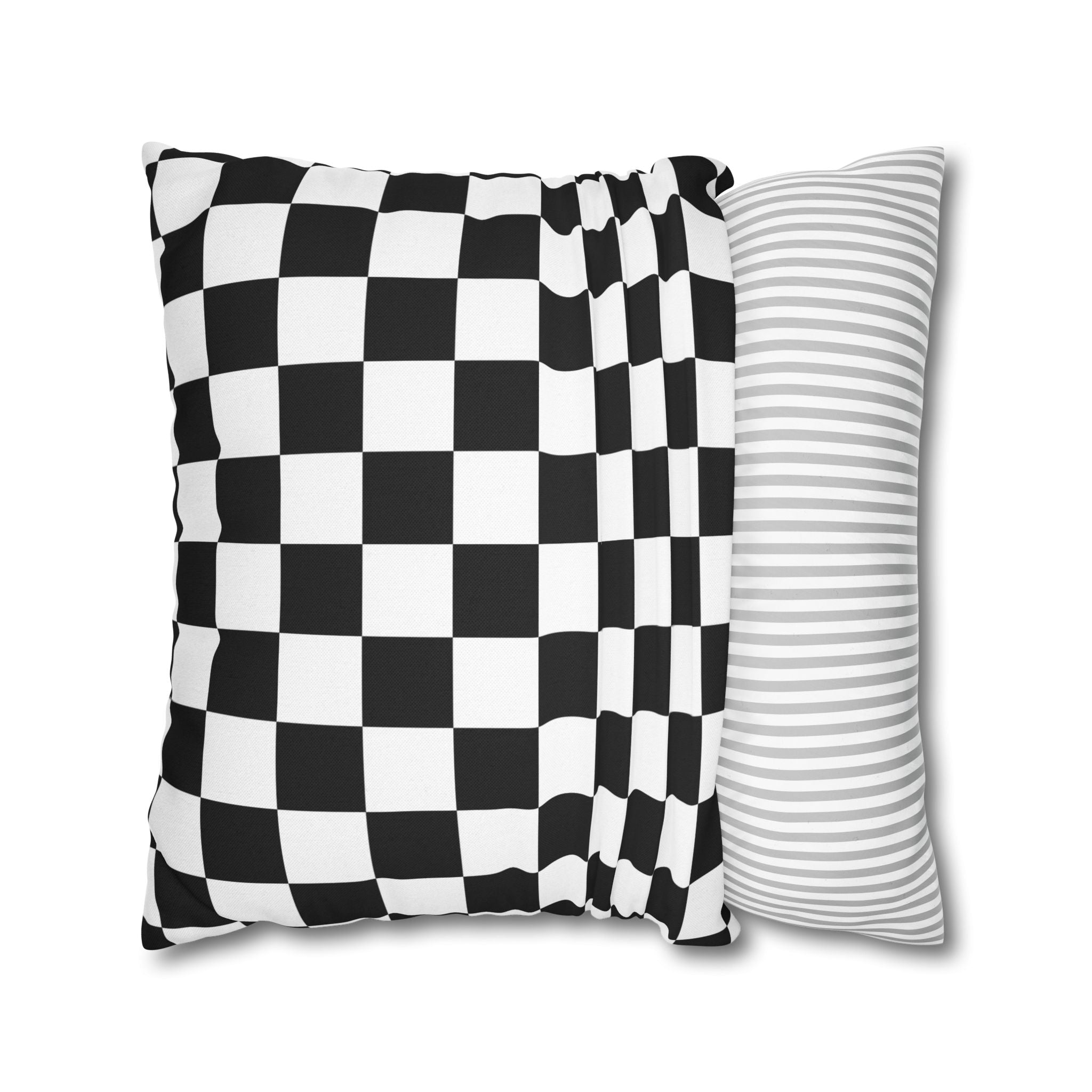Checkerboard Black and White Spun Polyester Square Pillowcase, Artsulli - Art is Long, Life is Short, Home Decor, , , , , , , 